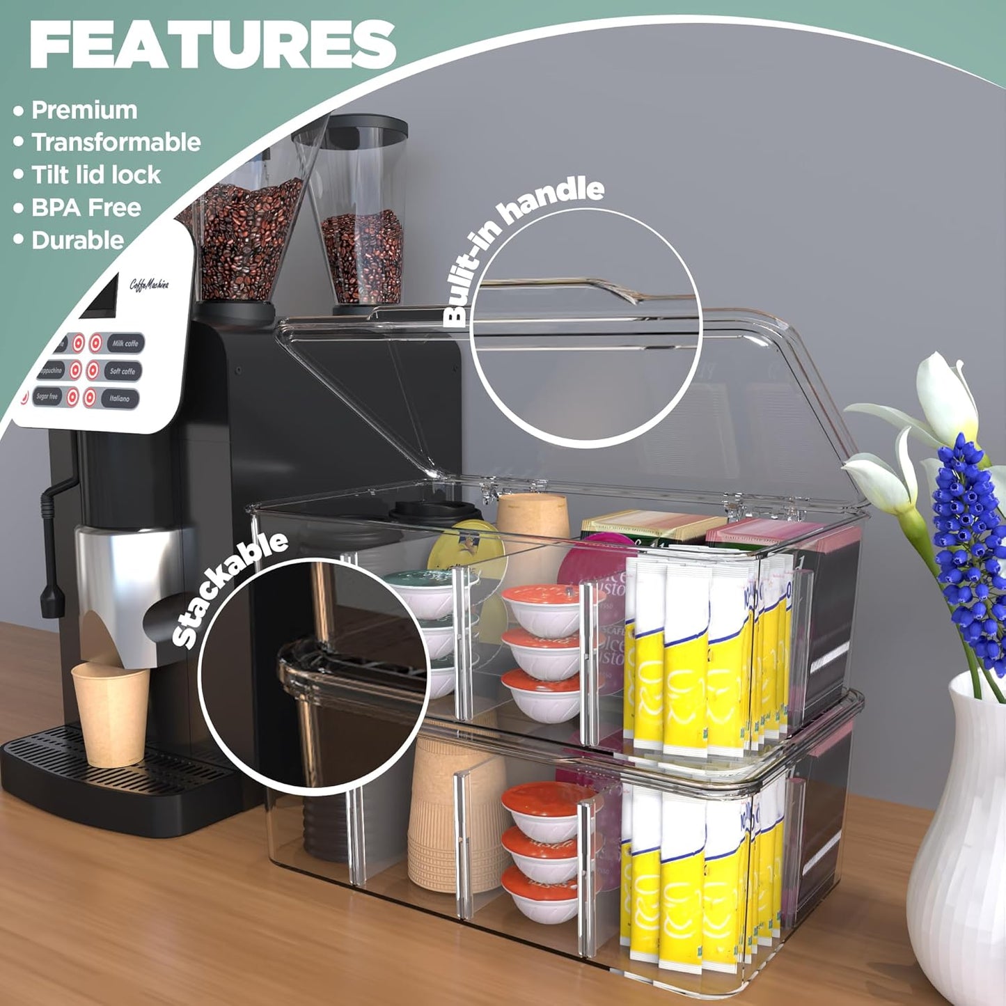 Utopia Home Tea Bag Organizer – 3 Pack Stackable Tea Storage Containers with Lids – Clear Plastic Tea Bag Holder for Kitchen Cabinet, Pantry organizers and storage, Cupboard, Snack & Home Organization