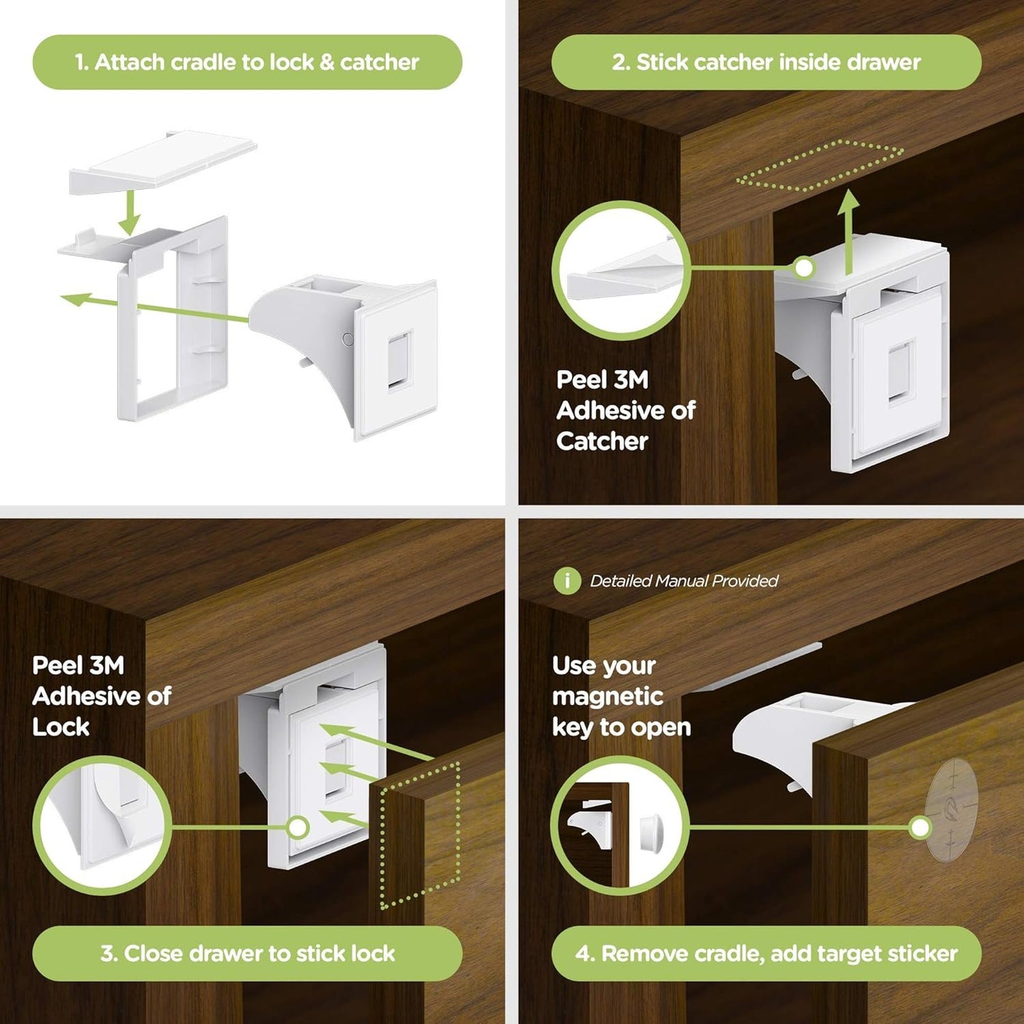 ELLA'S Magnetic Cabinet Locks | No Tools Needed - 3M Adhesive | Baby Proofing Kitchen & Child Safety | Quality Design | White
