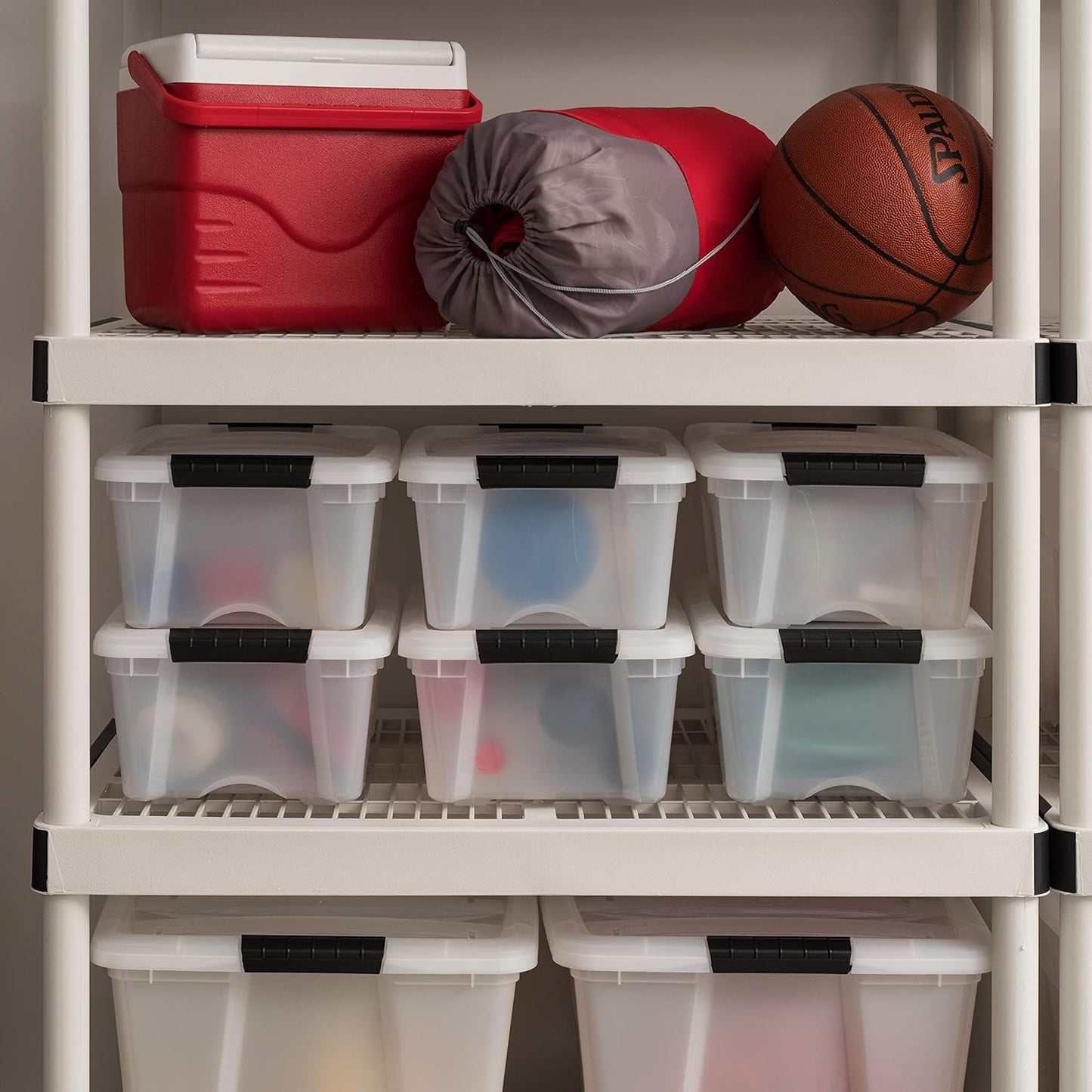 IRIS USA 12 L Plastic Storage Box with Lid and Latches - 6 Pack - BPA-Free, Discreet Organizing Solution, Durable Nestable Stackable Containers, Secure Pull Handle - Pearl