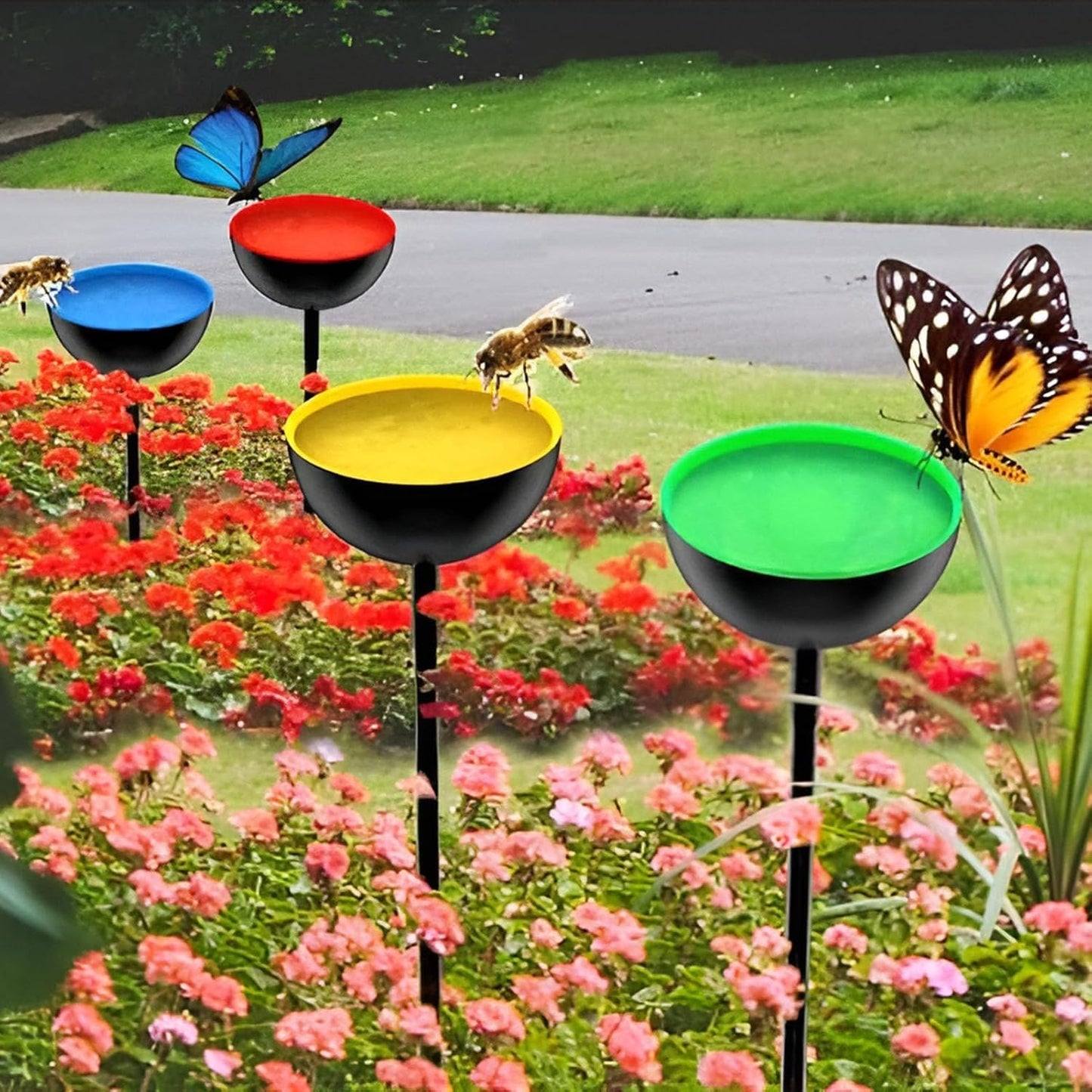 Bee Watering Stations,4 Pack Standing Water Dispenser - Rustproof Metal Stake Feeder, Watering Bath Bowl, Pollinator Feeding Tool for Outside Use