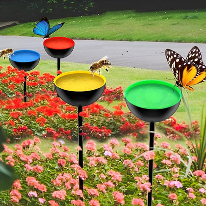 Bee Watering Stations,4 Pack Standing Water Dispenser - Rustproof Metal Stake Feeder, Watering Bath Bowl, Pollinator Feeding Tool for Outside Use