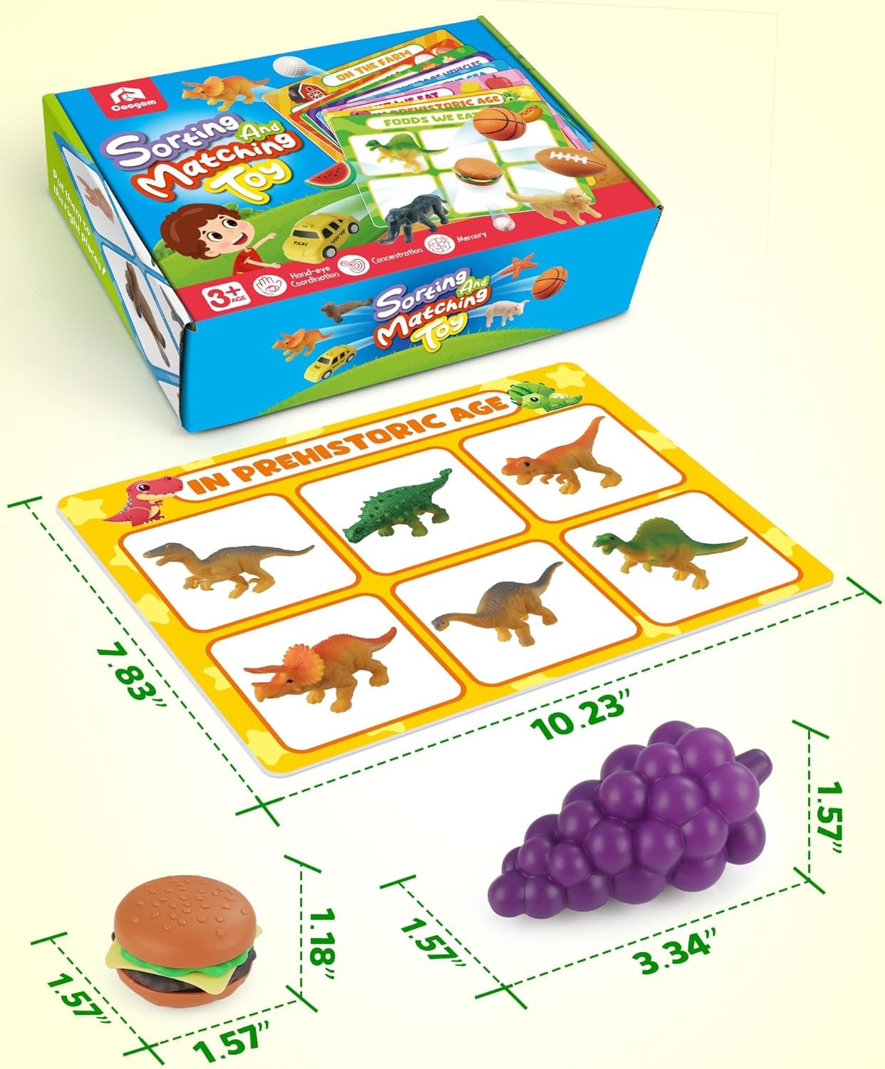 Sorting Toy for Toddlers, Animals Dinosaurs Fruits Vehicles Foods Fishes Balls Farm Playset, Fine Motor Montessori Game Preschool Educational Learning Gift