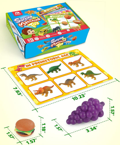 Sorting Toy for Toddlers, Animals Dinosaurs Fruits Vehicles Foods Fishes Balls Farm Playset, Fine Motor Montessori Game Preschool Educational Learning Gift