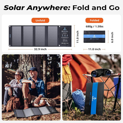 [Upgraded]BigBlue 3 USB Ports 28W Solar Charger(5V/4.8A Max), Foldable Portable Solar Phone Charger with SunPower Solar Panel Compatible with iPhone 11/Xs/XS Max/XR/X/8/7, iPad, Samsung Galaxy LG etc.