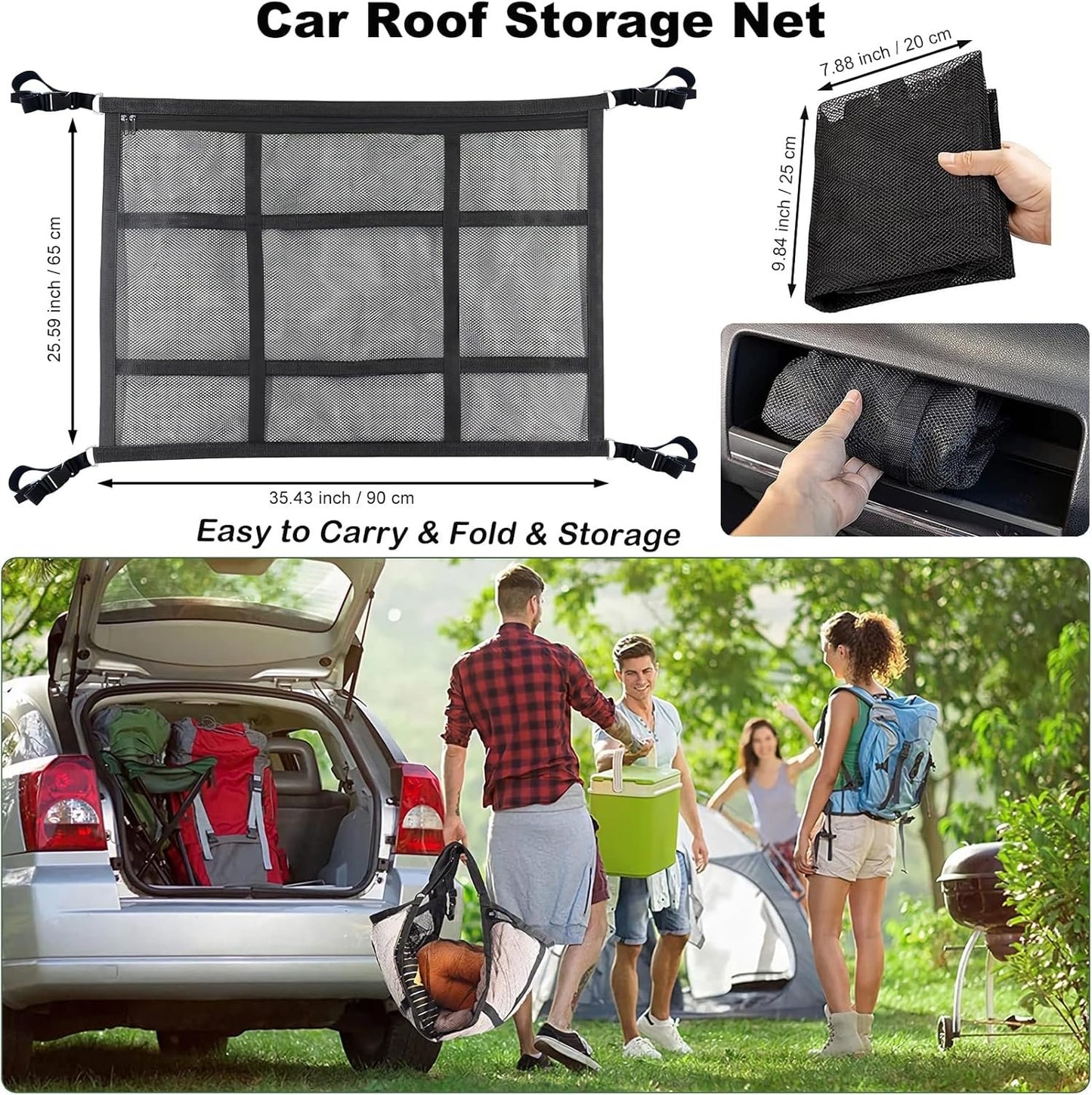 HOZOMT SUV Ceiling Cargo Net, Trunk Organizer, Car Roof Storage, Truck Netting, Van Interior Accessories, Double-Layer Mesh Camping Essentials