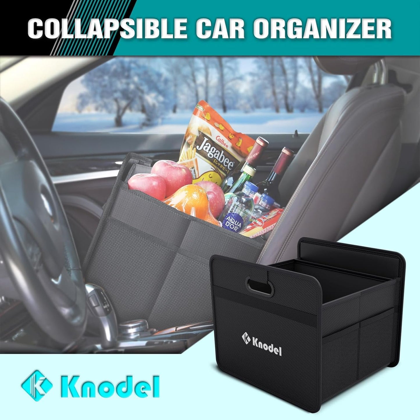 K KNODEL Car Trunk Organizer, Foldable Trunk Organizer for Car, Automotive Consoles & Organizers, Car Trunk Storage Organizer with Reinforced Handles (Small, Black)