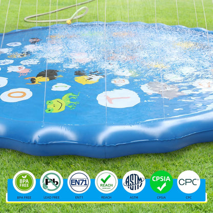 Sicilaien Splash Sprinker Pad for Family, Large 170CM Spray Pad Water Sprinkler Mat, Kids Outdoor Water Play Toys Water Play Mats Anti-Slip Thickened PVC for Adults Kids Pets (Alphabet Blue)