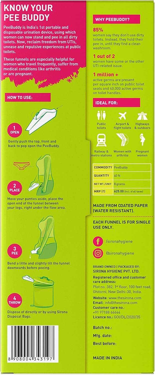 PeeBuddy 80 Funnels Portable Female Urination Device | Recyclable Disposable Urinal Funnel | Travel, Camping, Hiking and Outdoor Activities | Discreet and Compact Stand and Pee Funnel for Women, Girls
