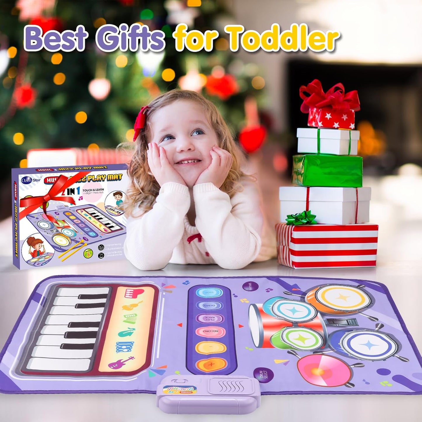 Toy for 1 Year Old Girl Gifts，2 in 1 Piano Keyboard & Drum Mat，Baby Musical Mat Toddler Toys Age 1-2，Kid Sensory Play Mat 12-18 Months，Early Educational Learning Birthday Gifts for Girls Boys