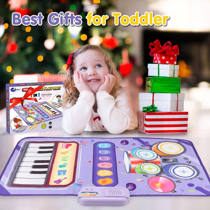 Toy for 1 Year Old Girl Gifts，2 in 1 Piano Keyboard & Drum Mat，Baby Musical Mat Toddler Toys Age 1-2，Kid Sensory Play Mat 12-18 Months，Early Educational Learning Birthday Gifts for Girls Boys
