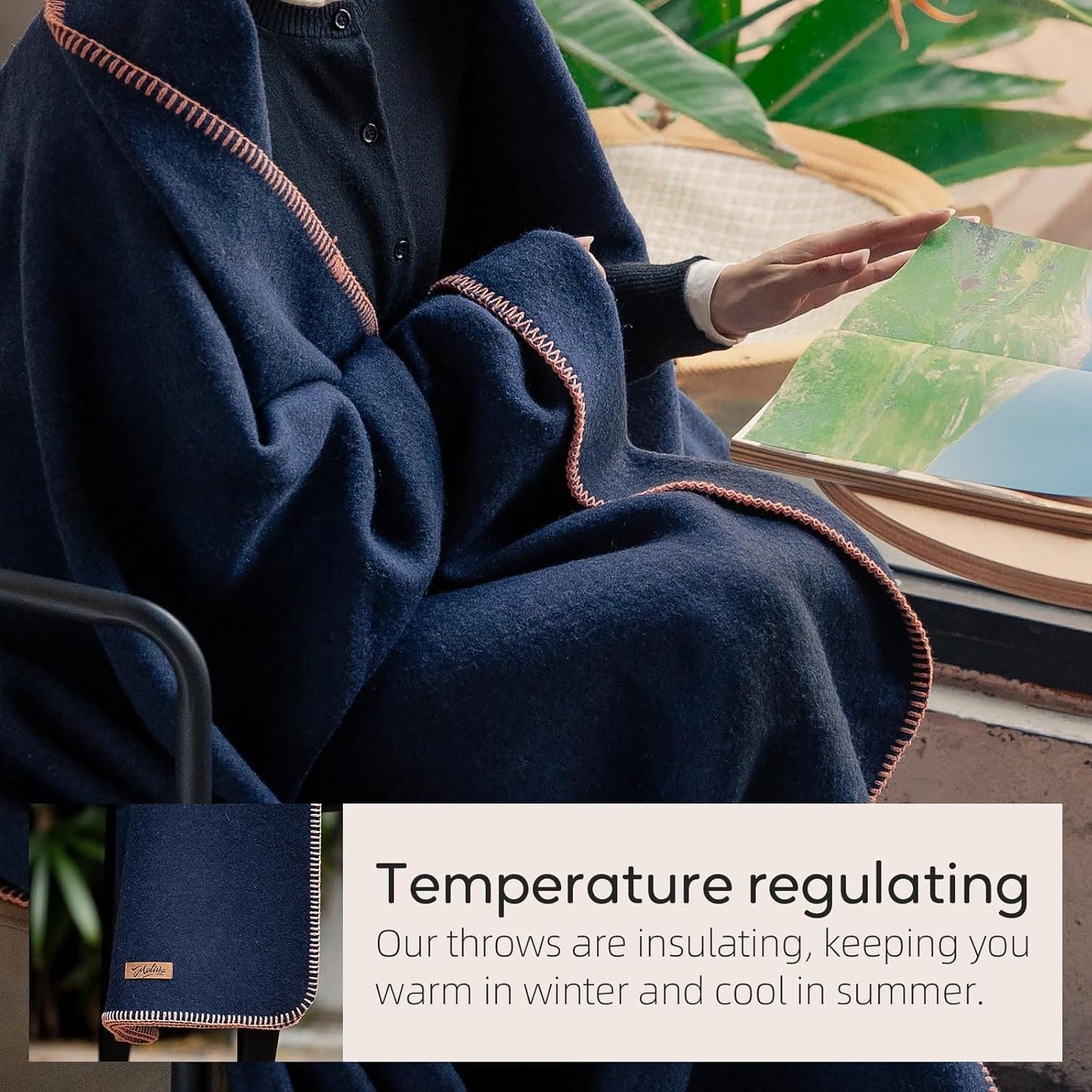 Molithe 100% Wool Blanket, 62" x 86", Warm, Thick, Washable, Military Wool Blanket, Great for Camping, Outdoors, Sporting Events, Survival Kits