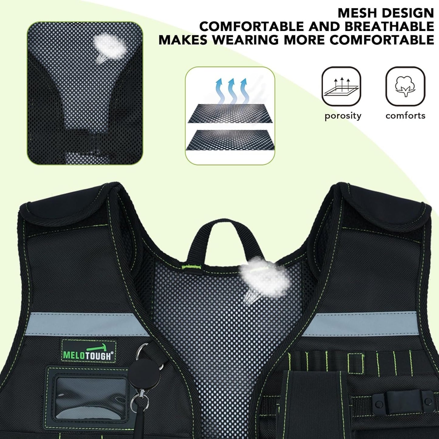 MELOTOUGH Tool Vest Safety Work Vest with Adjustable Straps,Removable Phone Holder for Electrician,Construction,Carpenters