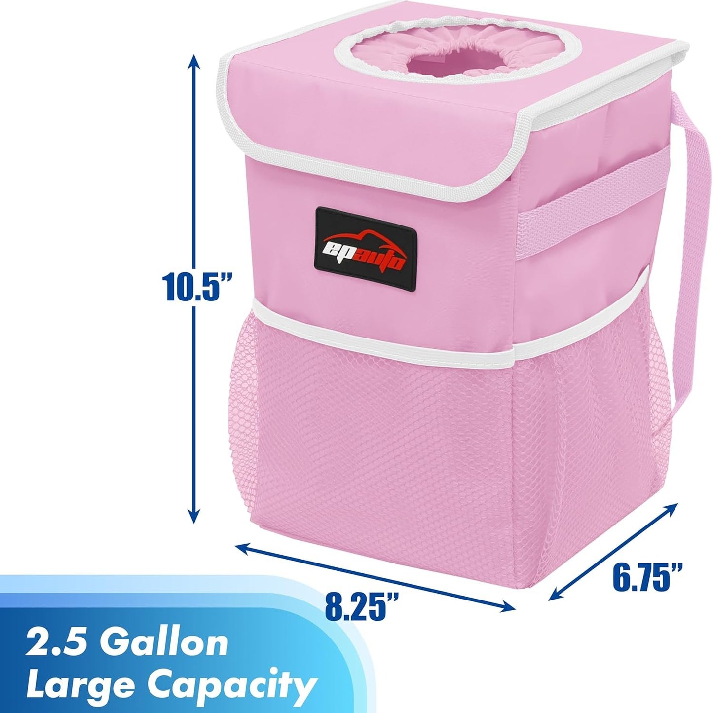 EPAuto Car Trash Can with Lid and Storage Pockets, Pink