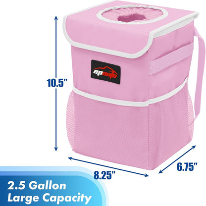 EPAuto Car Trash Can with Lid and Storage Pockets, Pink
