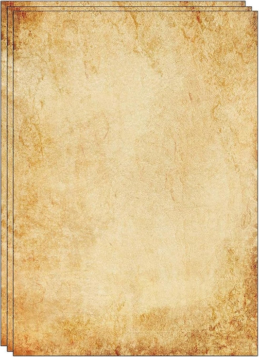 50 Sheets Vintage Design Paper, Old Looking Stationery Paper, Aged Antique Old Fashion Parchment Paper, Double Sided A4 Printing Writing Paper for Vintage Invitation Letters Crafts