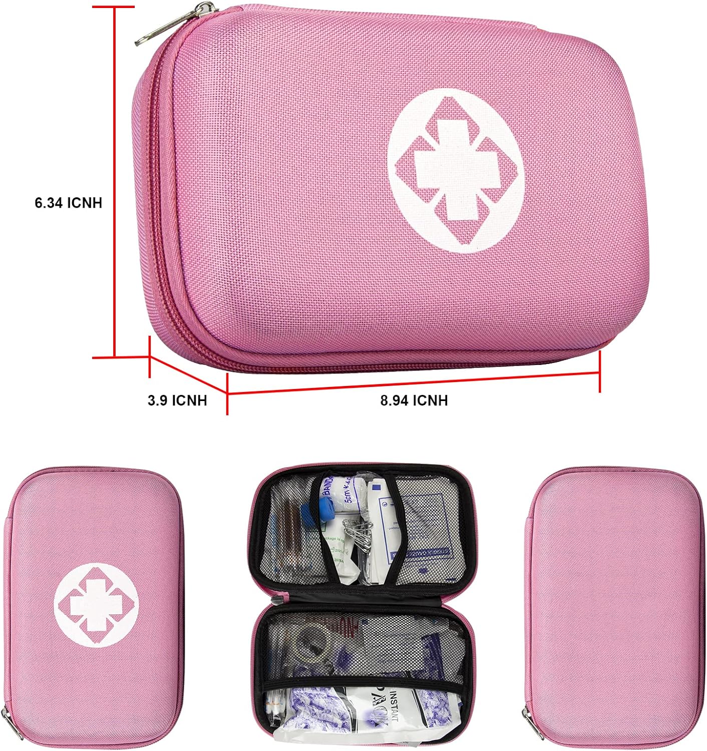 angel wish 276 PCS Emergency First Aid Kit for Home, Camping Essentials Emergencies Survival Gear for Outdoor Adventure First Aid Kits Refill Supplies for Car Hiking Skating Boating, Pink