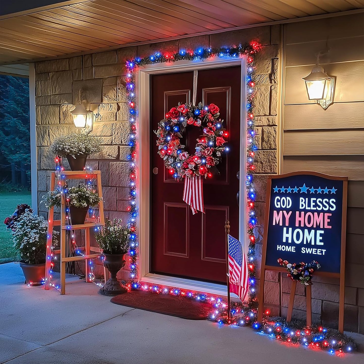 JMEXSUSS 250 LED Red White and Blue Lights for 4th of July Decorations - 91.5ft Connectable Patriotic Lights Outdoor Waterproof with 8 Modes for Home Yard Patio Party Decor