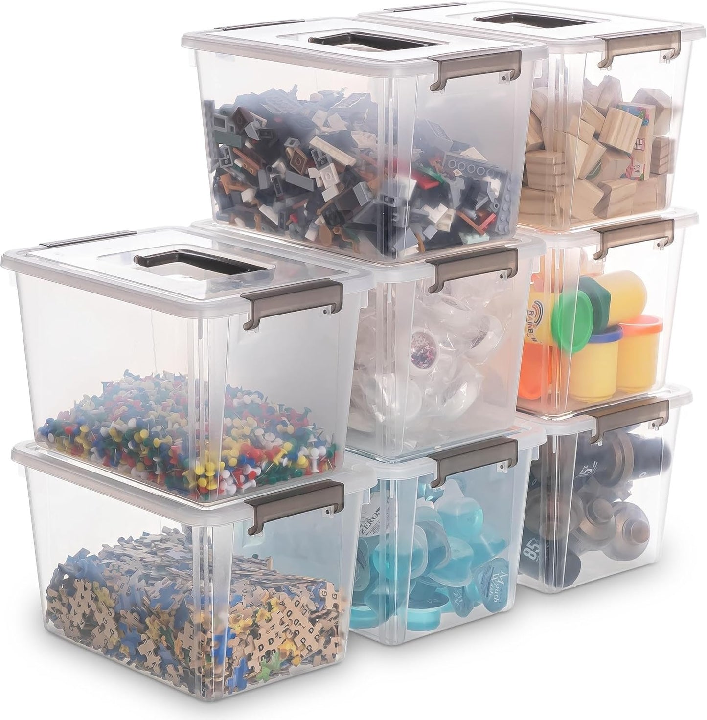 Citylife 8 Packs 5.3QT. Plastic Storage Bins with Latching Lids Clear Storage Box with Handle Stackable Stoage Containers for Organizing Toys, Crafts, Legos, Tools