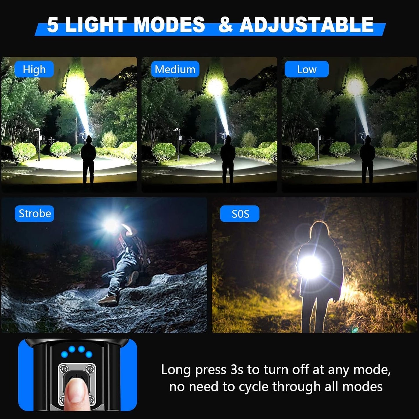Flashlight Rechargeable, Sunitact Led Flashlights 990000 Lumens Flash Light, Brightest Flashlight Powerful XHP70.2, Tactical Flashlight Military High Power Flashlight Super Bright, for Camping Hiking