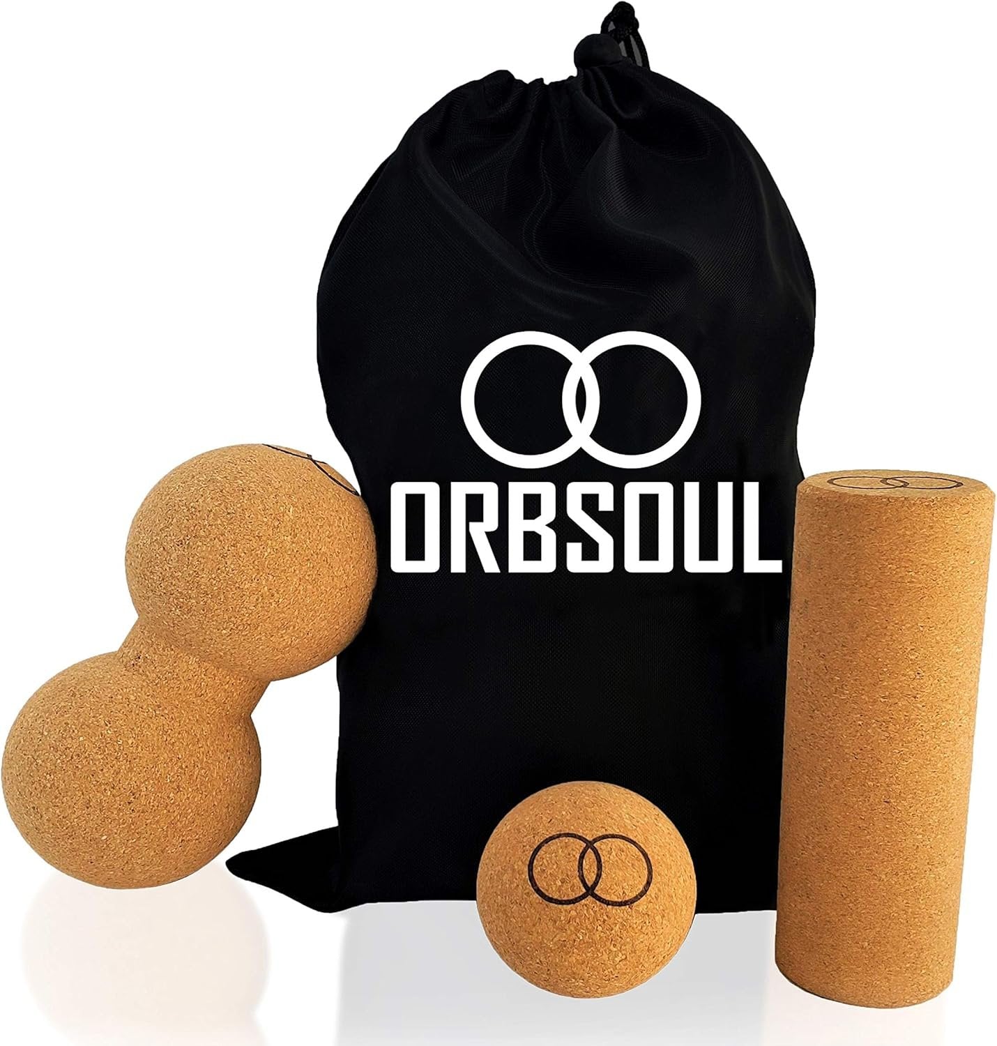 Orbsoul® Canada | 3pc Natural Cork Massage Set | Includes: Massage Peanut, Mini-Roller & Ball | Effective Muscle Recovery | Eco-Friendly Fitness