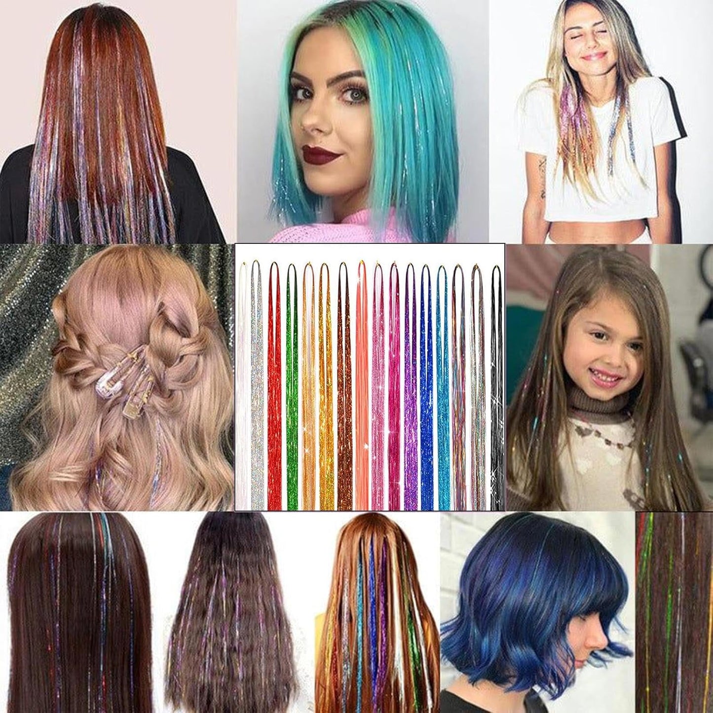 Kit Con Fili Luminosi Per Capelli Ragazze | Set Brillante Per Decorazioni Capelli,Accessori Cosplay Con Glitter Resistente Al Calore E Attrezzi Per Natale Halloween Matrimoni Compleanni E Uso Quotidia