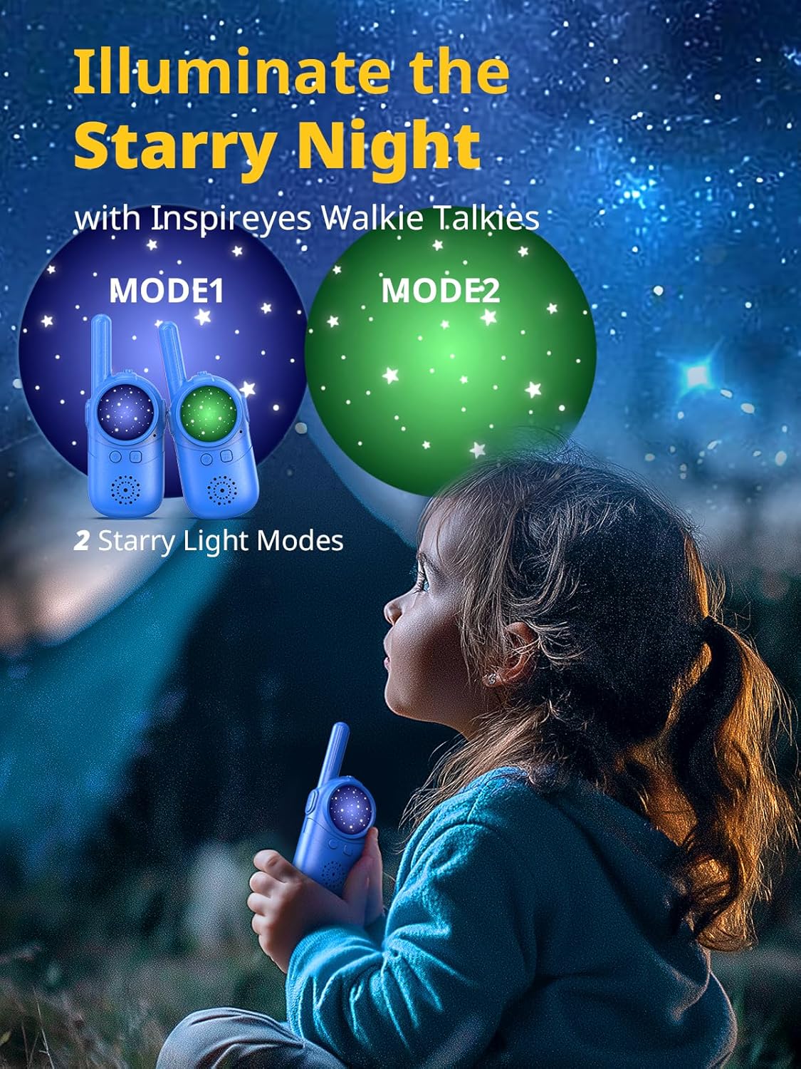 Inspireyes Rechargeable Kids Walkie-Talkie, 48 Hours Working Time, 3 Kilometers Long Range, Birthday Gifts for Boys Girls, Outdoor Toys for 3-12 Years Old Kids