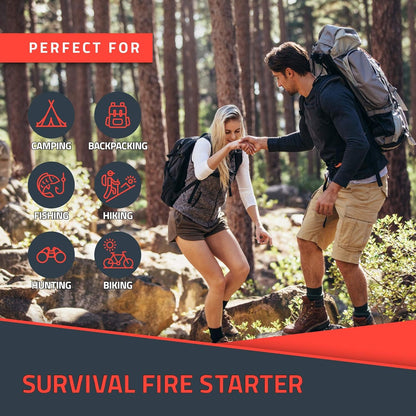 RKR OUTDOOR Ferro Rod Flint Fire Starter Kit with Handcrafted Wood Handle | 12,000+ Strikes | Survival Flint and Steel Rods with Multi-Tool Striker and Paracord Neck-Wrist Lanyard for Your Camping Gear