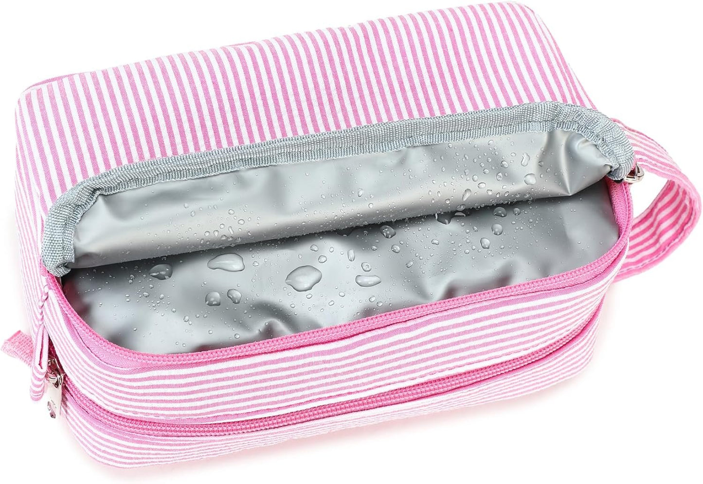 CAMTOP Travel Toiletry Bag for Kids Cute Toiletry Bags for Boys Girls Waterproof for Toiletries Accessories Bathroom Stuff, Strip Pink, Toiletry Bag