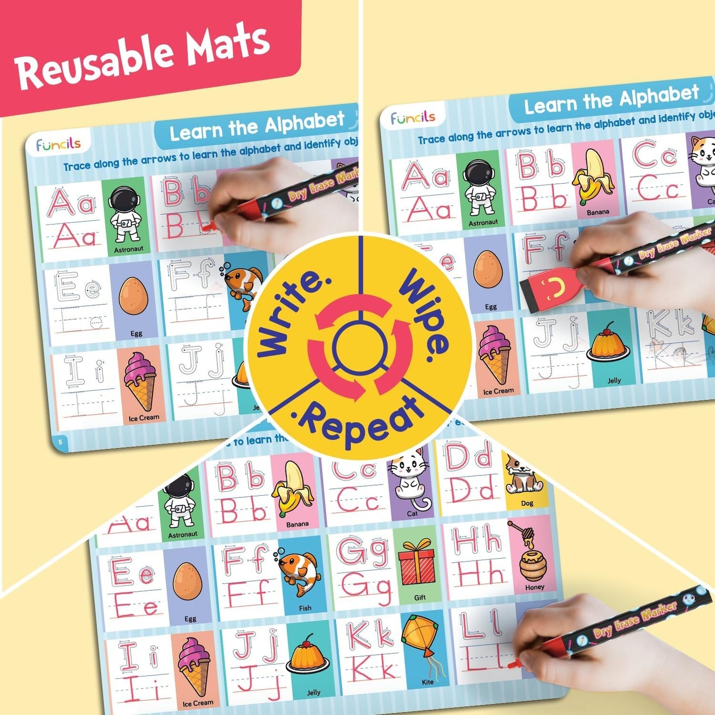 Funcils Learn to Write for Kids - Educational Toys & Games, Preschool & Kindergarten Learning Activities, Writing Practice Book, Birthday Gifts for Girls and Boys for Ages 3, 4, 5, 6 Year Old