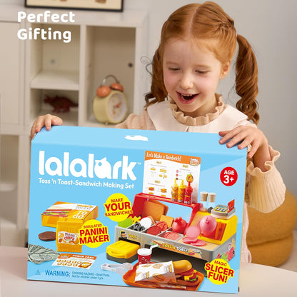 Pretend Play Food Toy for Kids Toddlers, Play Kitchen Accessories Include Sandwich Maker Toy with Slicer for Ham, Menu and Ingredients, Play Restaurant Food Toy for Girls Birthday Gift