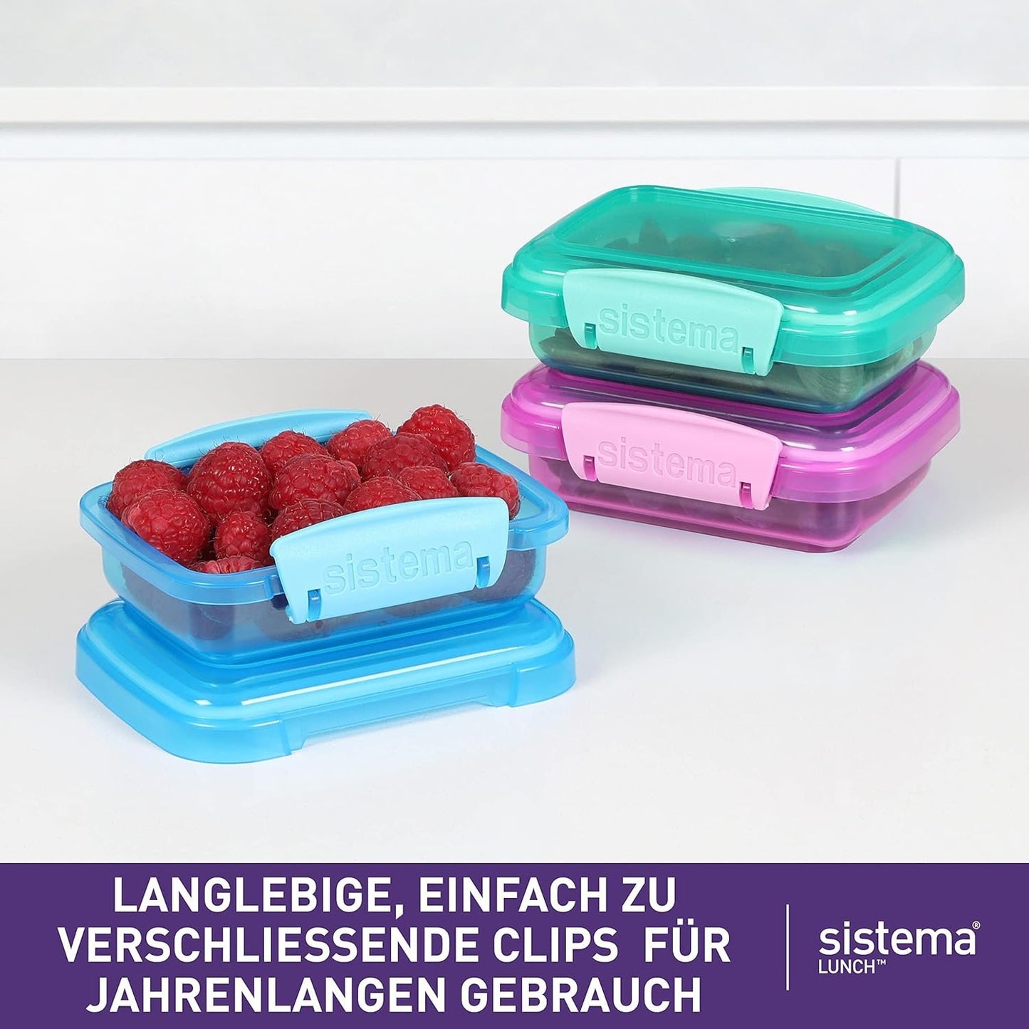 Sistema Lunch Collection Food Storage Containers, Assorted Colours, 3 Pack