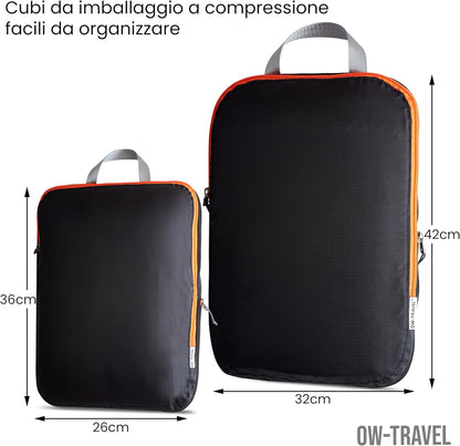 OW-Travel Compression Suitcase Organizer, Easy Organization, Travel Compression Cubes, 2 Medium and 1 Large for Backpack, Travel Accessories, Essential Holiday Gifts, 3 Pcs Black