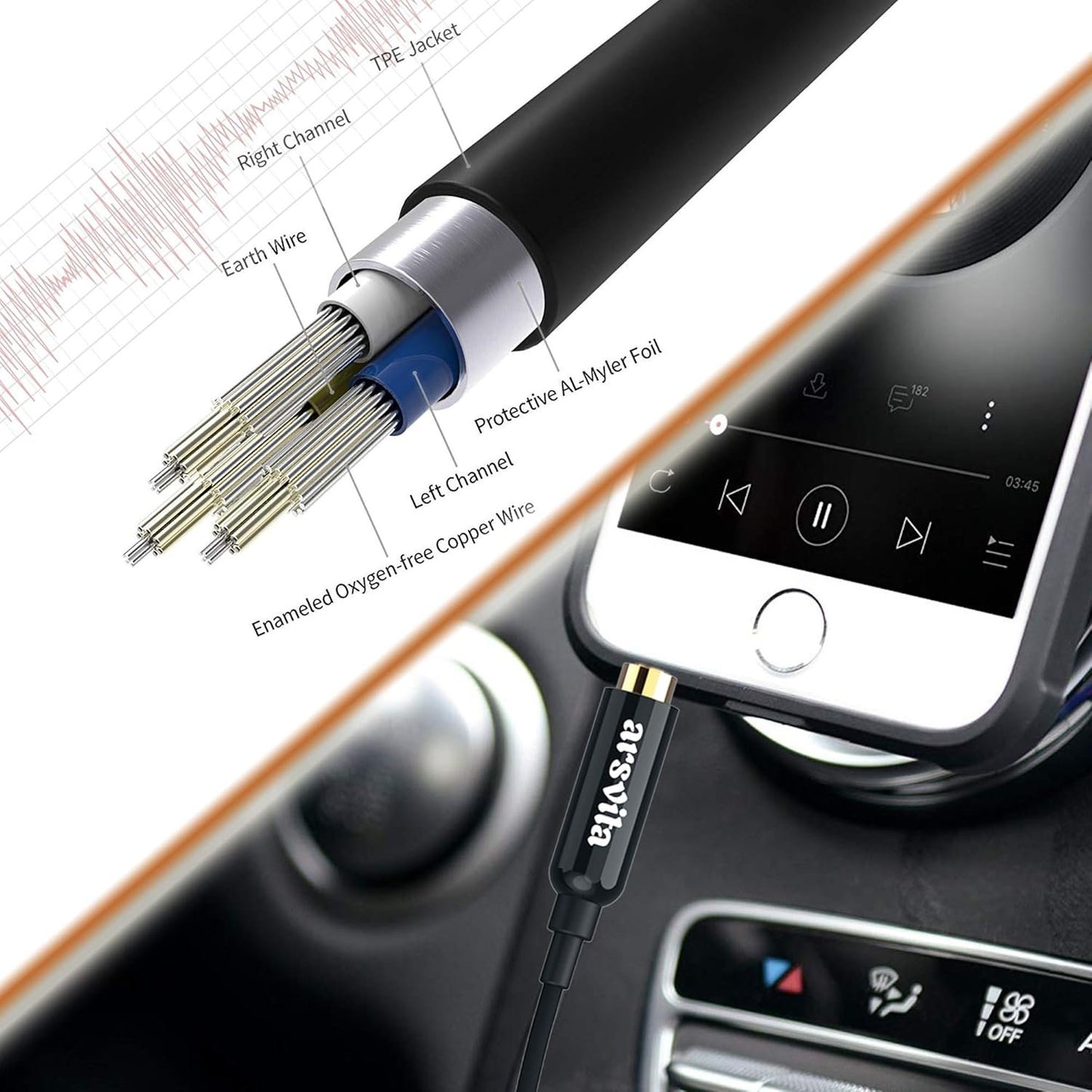 arsvita Car Audio Cassette to Aux Adapter, 3.5 MM Auxillary Cable Tape Adapter