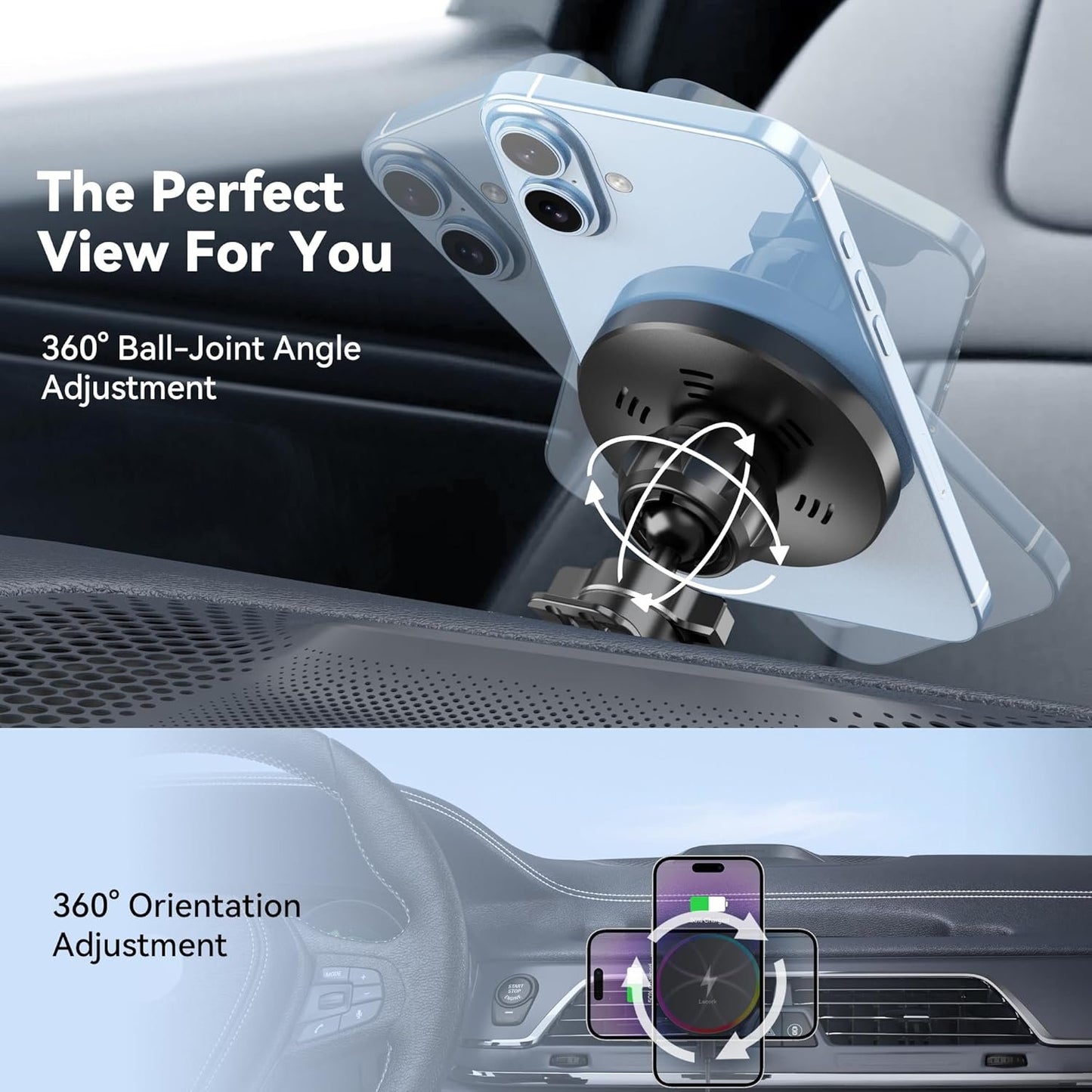 for Magsafe Car Mount Charger, 15W Magnetic Wireless Car Charger for iPhone, Magnetic Air Vent Car Holder Charger for iPhone 16 Pro Max/16/15/14 13 12/Samsung S25/S25+/Ultra, LED RGB Design