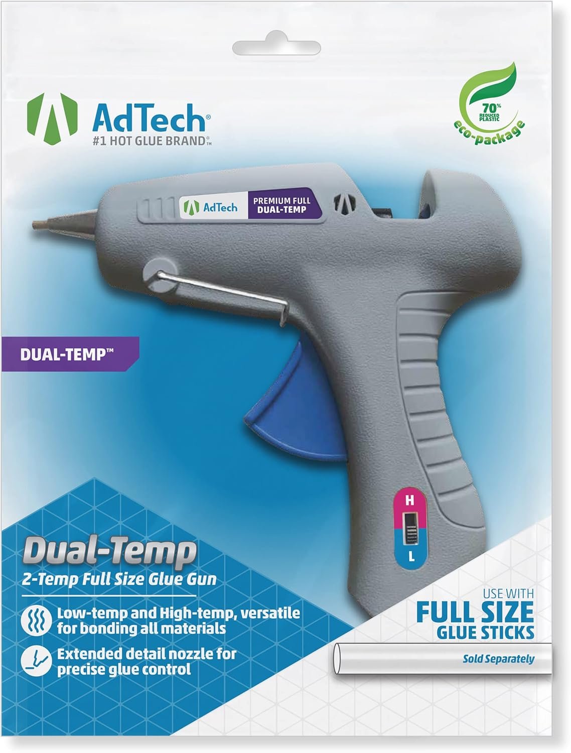 AdTech 0453 2-Temp Dual Temperature Hot Glue Gun Full Size, White
