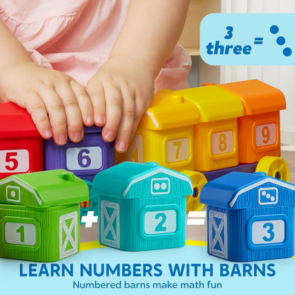 Play-Act Learning Toy for Toddlers 1 2 3 Years Old, Counting, Matching & Sorting Montessori Learning Farm Train Including 9 Farm Animals and 1 Farmer, Christmas Birthday Gift for Baby Boys Girls