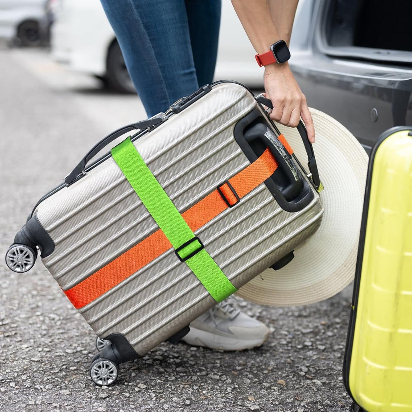 Travel Inspira Luggage Strap with TSA Combination Lock - Adjustable, Easy to Use, Protect Your Luggage (Green + Orange + Red + Purple)