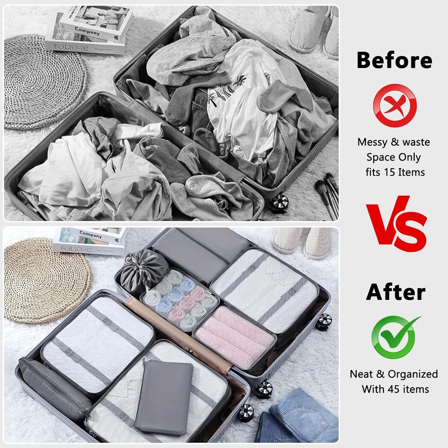 SaiXuan 12-Piece Suitcase Organizer Set, Travel Organizer, Space-Saving Suitcase, Packing Cubes, Organizer for Suitcases, Packing Cubes for Cosmetics, Underwear Clothing (Grey)
