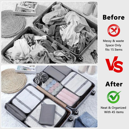 SaiXuan 12-Piece Suitcase Organizer Set, Travel Organizer, Space-Saving Suitcase, Packing Cubes, Organizer for Suitcases, Packing Cubes for Cosmetics, Underwear Clothing (Grey)