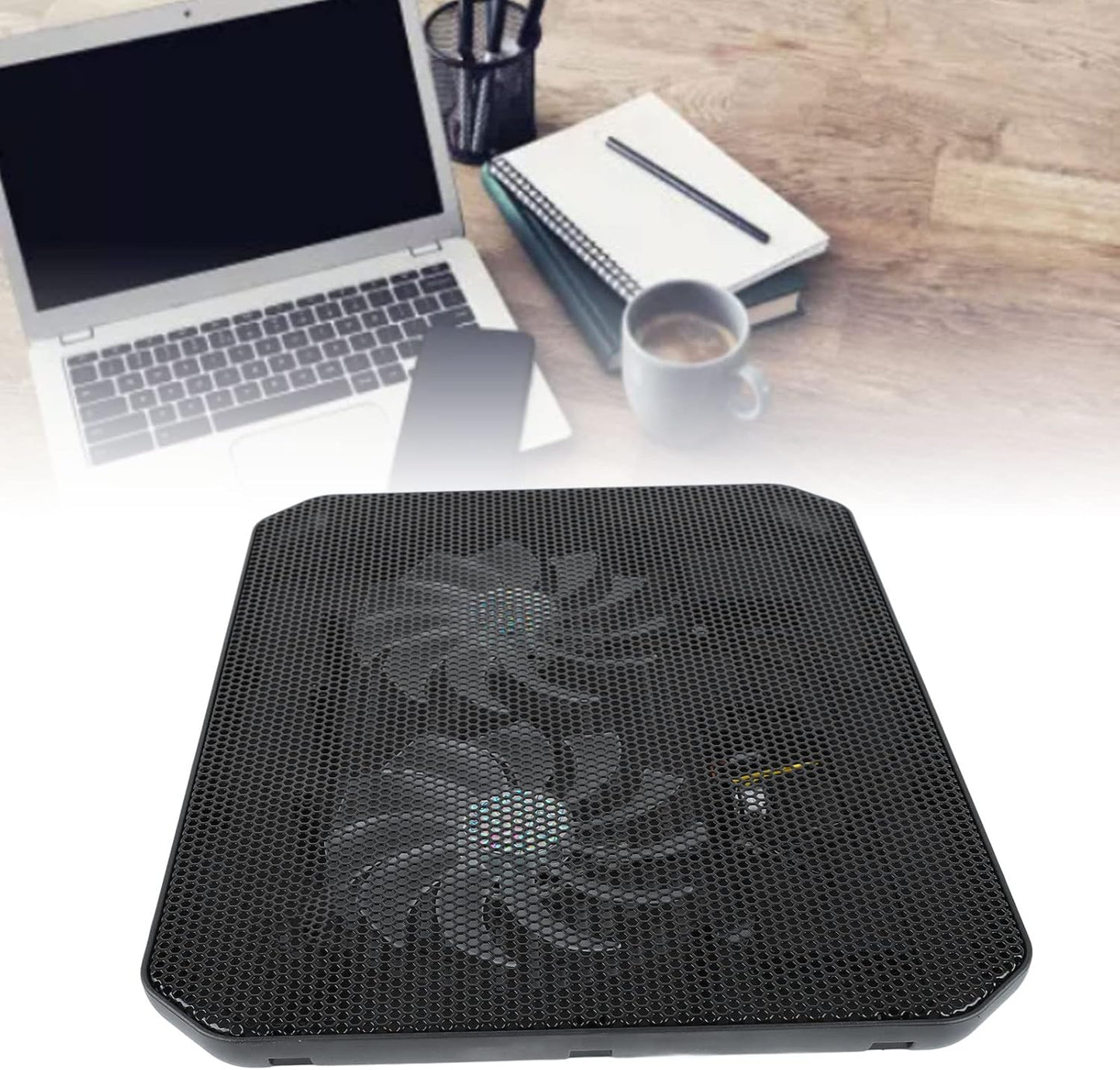Cooling Pad, 7 Height-Adjustable Laptop Cooling Pad, Cooling Stand Cooler with Two Extremely Quiet Fans, Laptop Cooling Stand with LED Lights, USB Port, for Most (M10B)