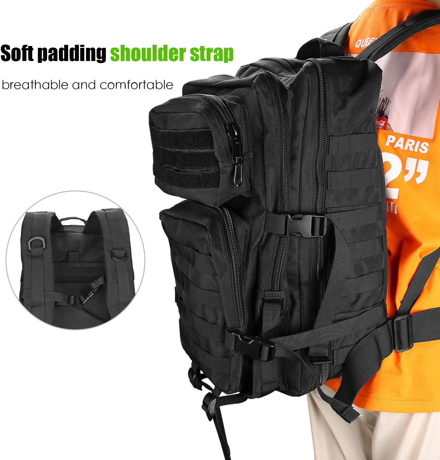 ProCase Military Tactical Backpack 40 Litres, 3 Days Large Capacity Travel Backpack for Hunting, Trekking and Camping and Other Outdoor Activities, Black, Classic