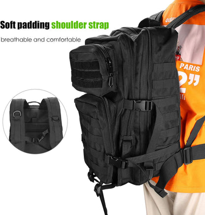 ProCase Military Tactical Backpack 40 Litres, 3 Days Large Capacity Travel Backpack for Hunting, Trekking and Camping and Other Outdoor Activities, Black, Classic