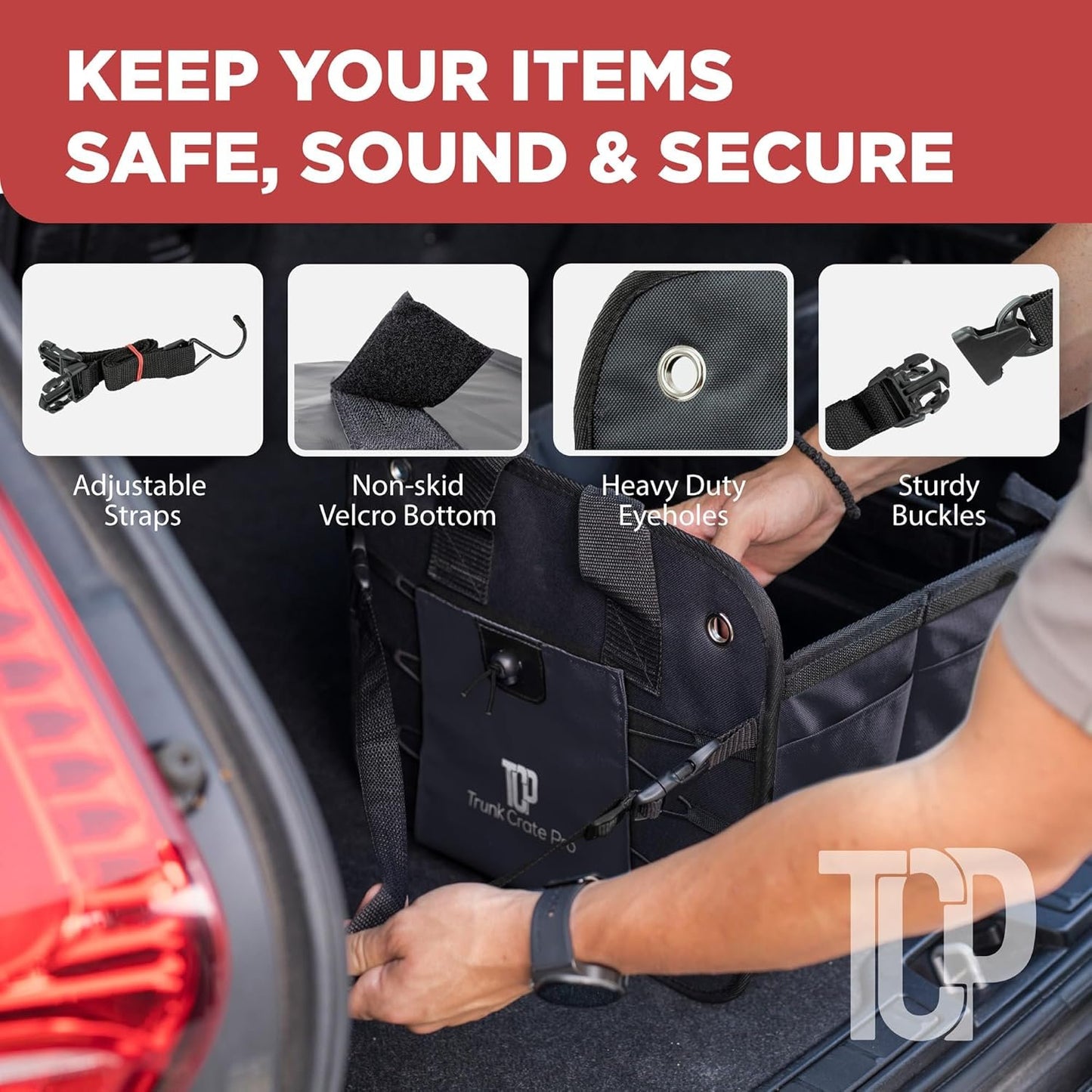 TRUNKCRATEPRO Trunk Organizer For Car, SUV, Car Organizers And Storage. Premium Adjustable Multi Compartments Durable Foldable Gift, Car Accessories W 2 Straps (Regular, Black)