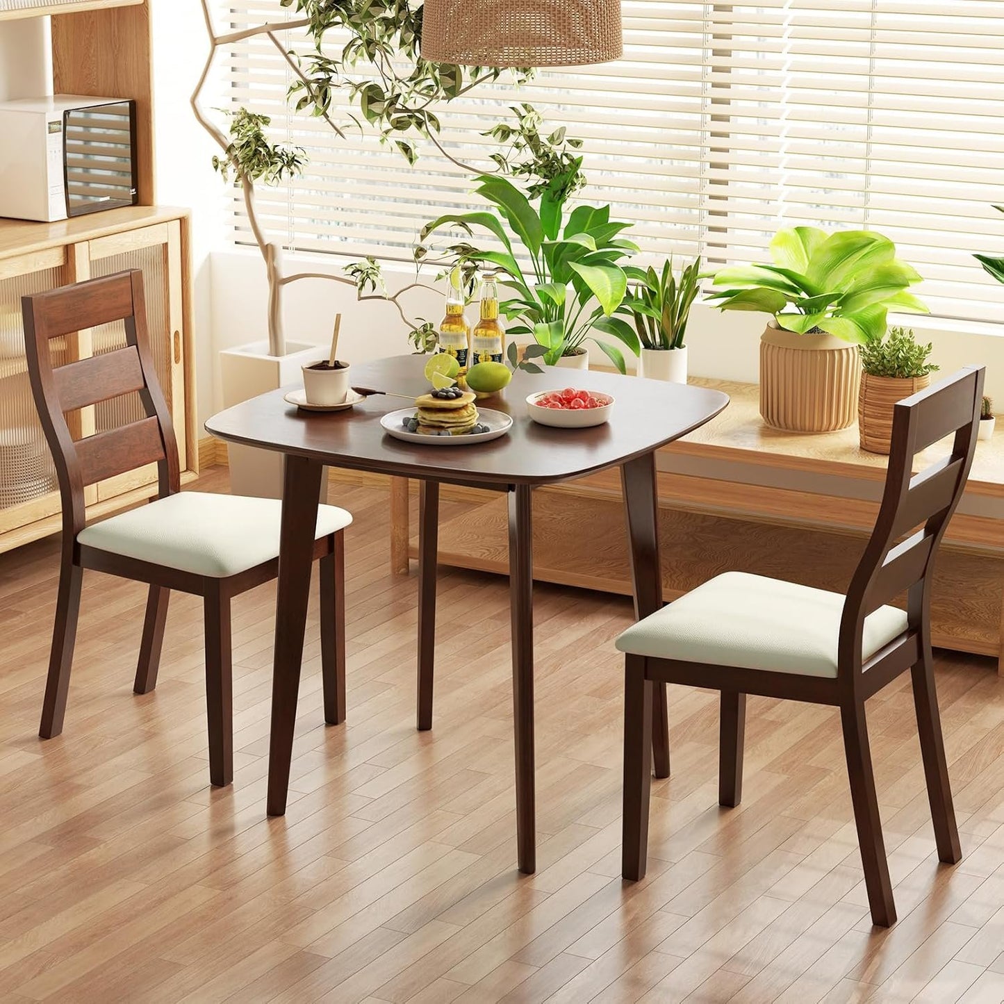 Giantex 3-Piece Dining Table Set for 2, Wooden Square Kitchen Table and 2 Chairs with Padded Seat, Ladder Back, Space-Saving Dinette Set for Small Spaces, Living Room, Dining Room