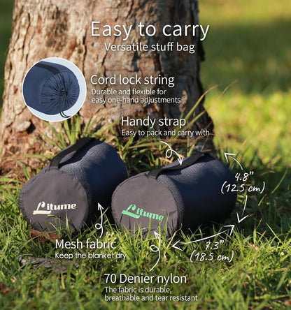 Litume Travel Blanket Lightweight and Breathable, 67 x 48 Soft Airplane Blanket for Travelers, Foldable Camping Sheet with Stuff Sack for Train, Camp, Traveling (Fleece Blanket)