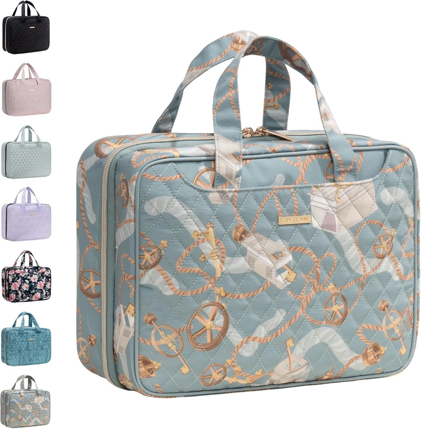 Everfun Hanging Travel Toiletry Bag for Women Traveling With Leakproof Compartment Makeup Cosmetic Organizer Dopp Kit Travel Accessories Essentials Must Have, Muted Green, Large, Travel Makeup Bag