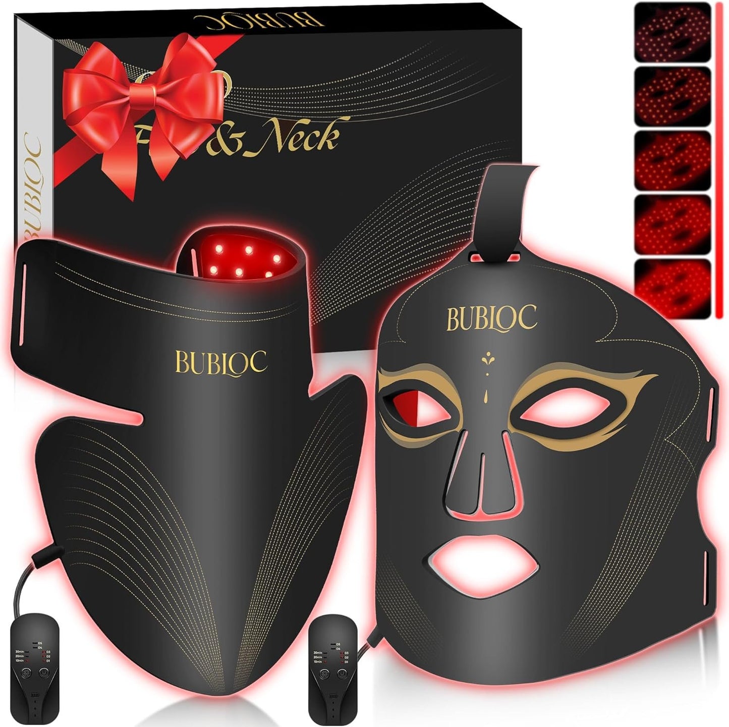 Light Therapy for Face and Neck, Led Contour Face Mask Light Therapy,Multifunction Color Led Light Mask Portable and Rechargeable,Light Therapy At Home and Wireless Led Face Mask Set, Black