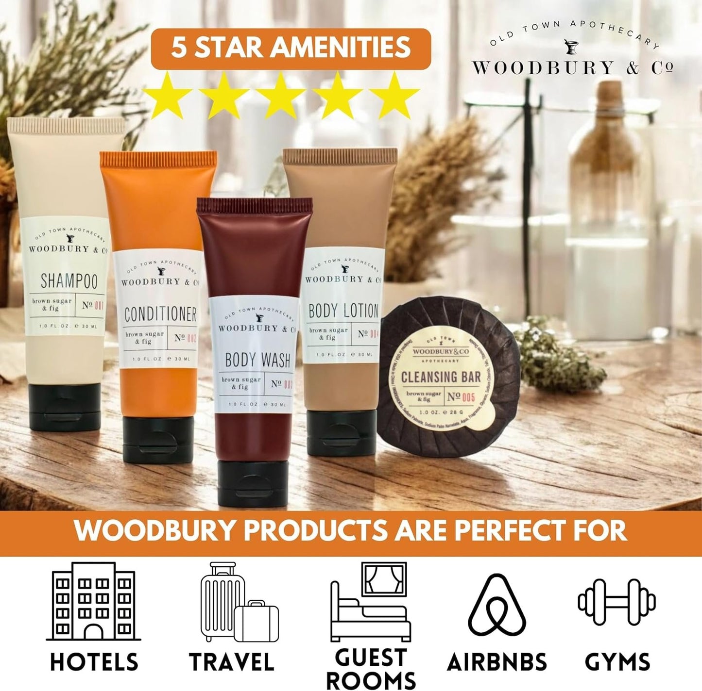 WOODBURY & CO Hotel Soap & Bulk Toiletries (150 PK, 1 oz each),Airbnb Essentials for Hosts & Guests Shampoo & Conditioner Supplies,Guest,Hotel Toiletries Bulk Set,Mini Travel Size Toiletries,Air BnB