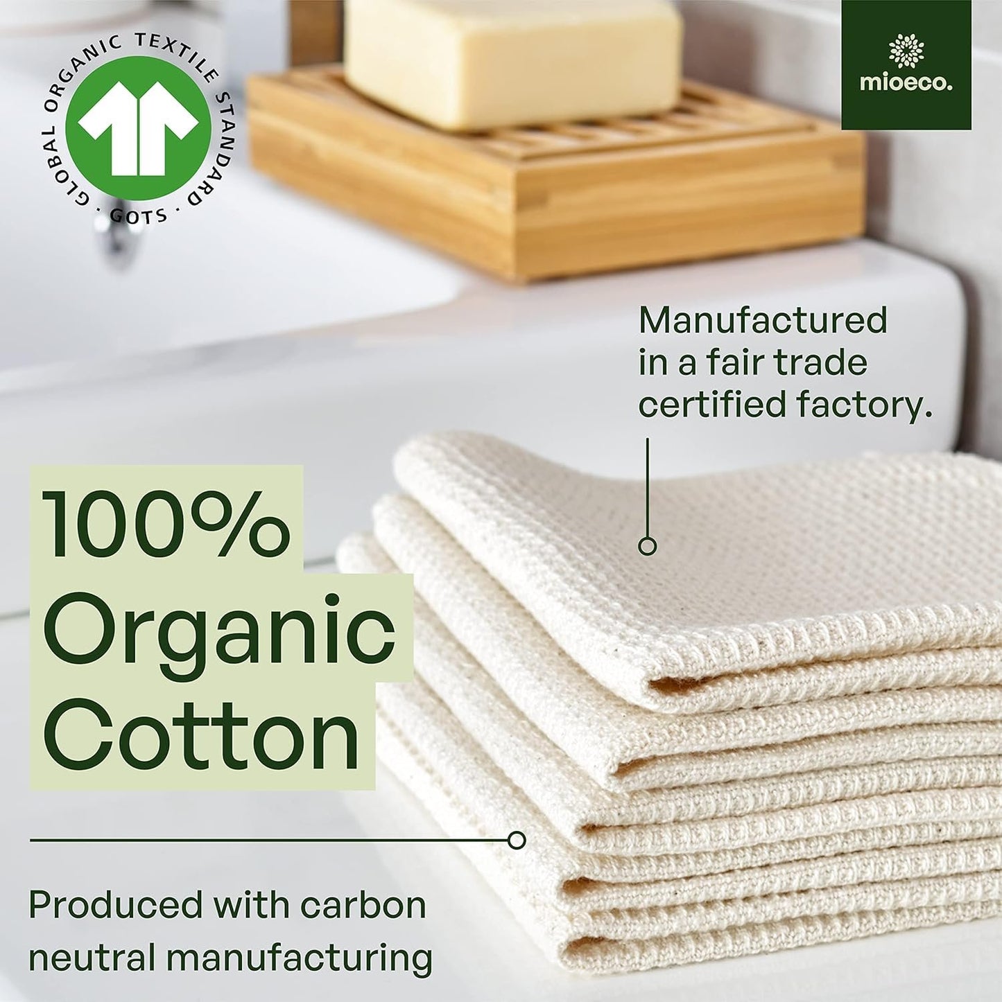 MioEco 20 Pack Reusable Paper Towels Washable - Nature Friendly Paper Towels - Organic Cotton Bamboo Alternative - Thick, Strong, Paperless Kitchen Dish Cloths - Reusable Napkins - Dish Towels