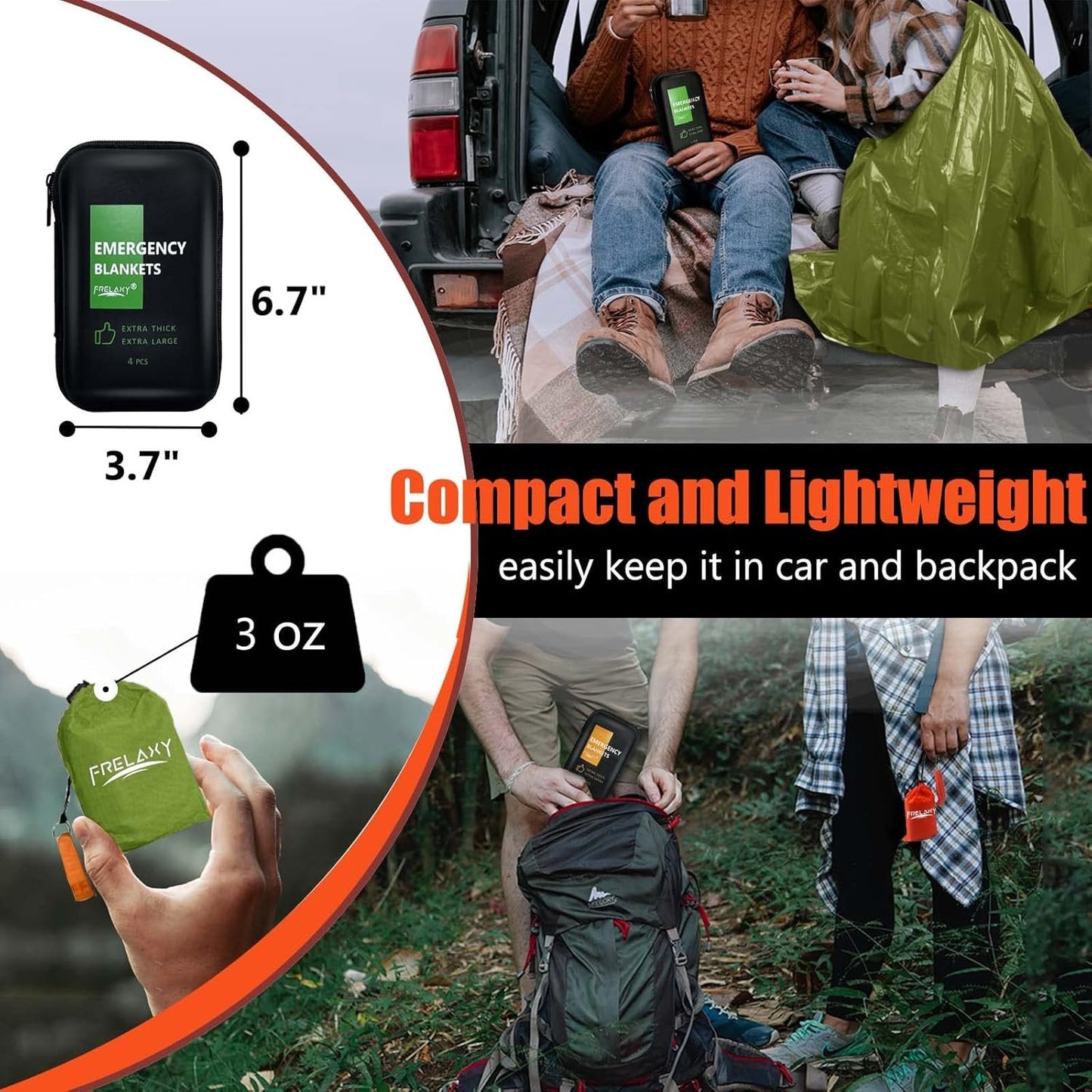 Frelaxy Emergency Blanket 2-Pack/4-Pack, Extra-Thick Extra-Large Space Blankets with Whistles, Storage Pouchs, and EVA case